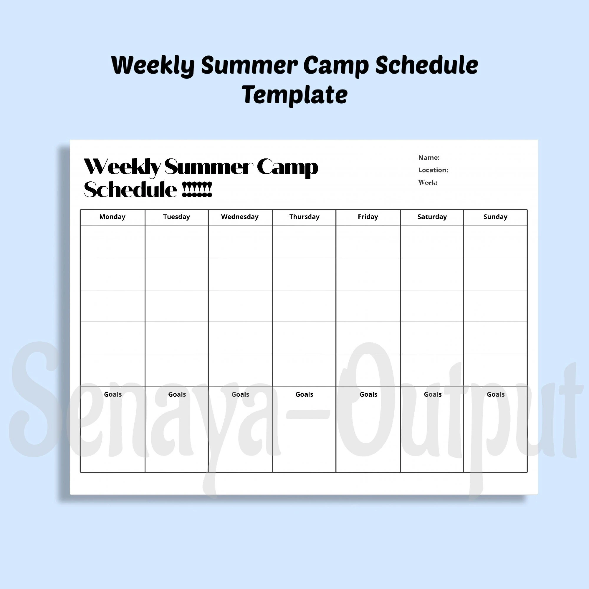 free summer camp schedule template