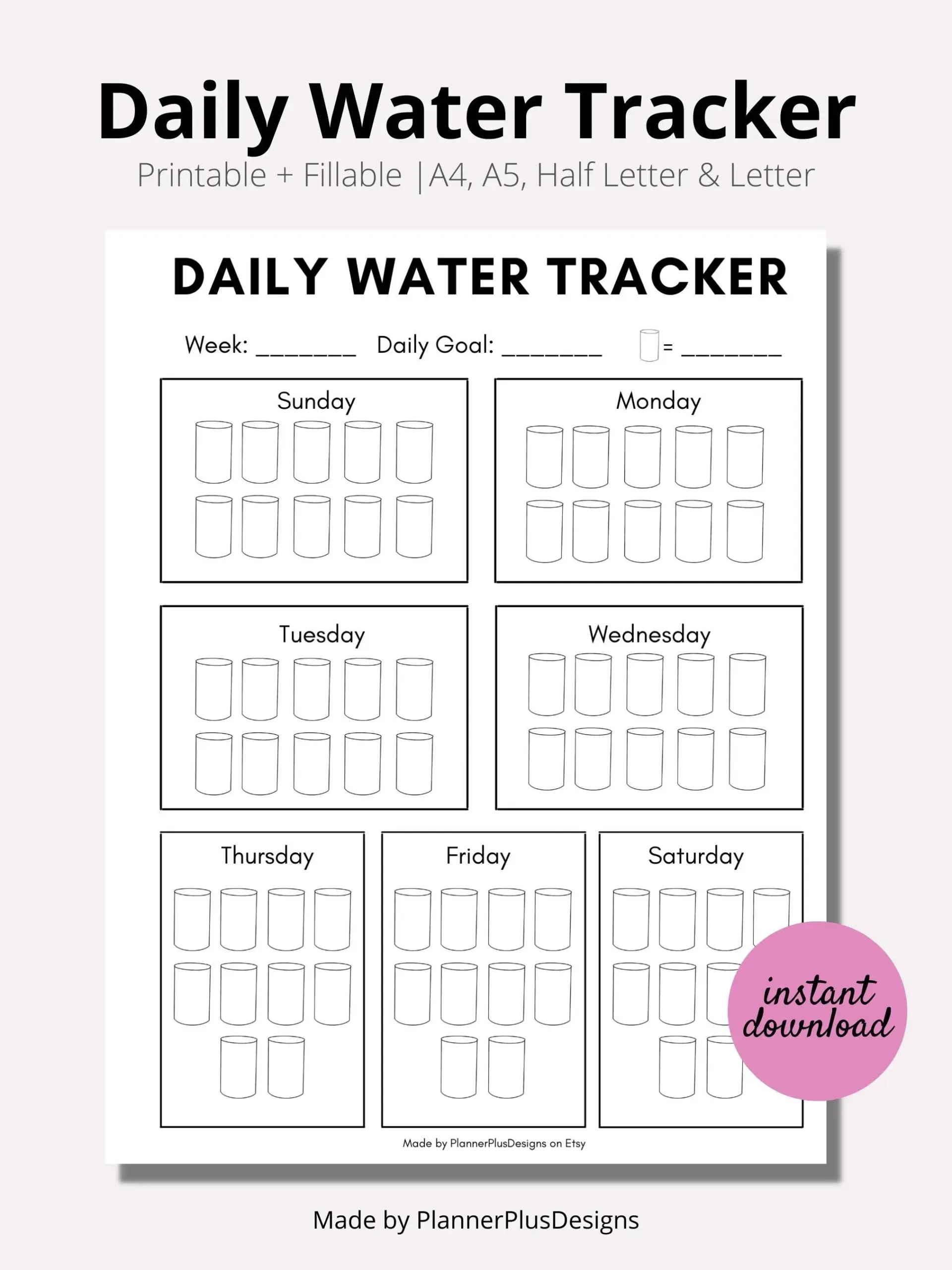 Weekly Water Intake Tracker Water Log