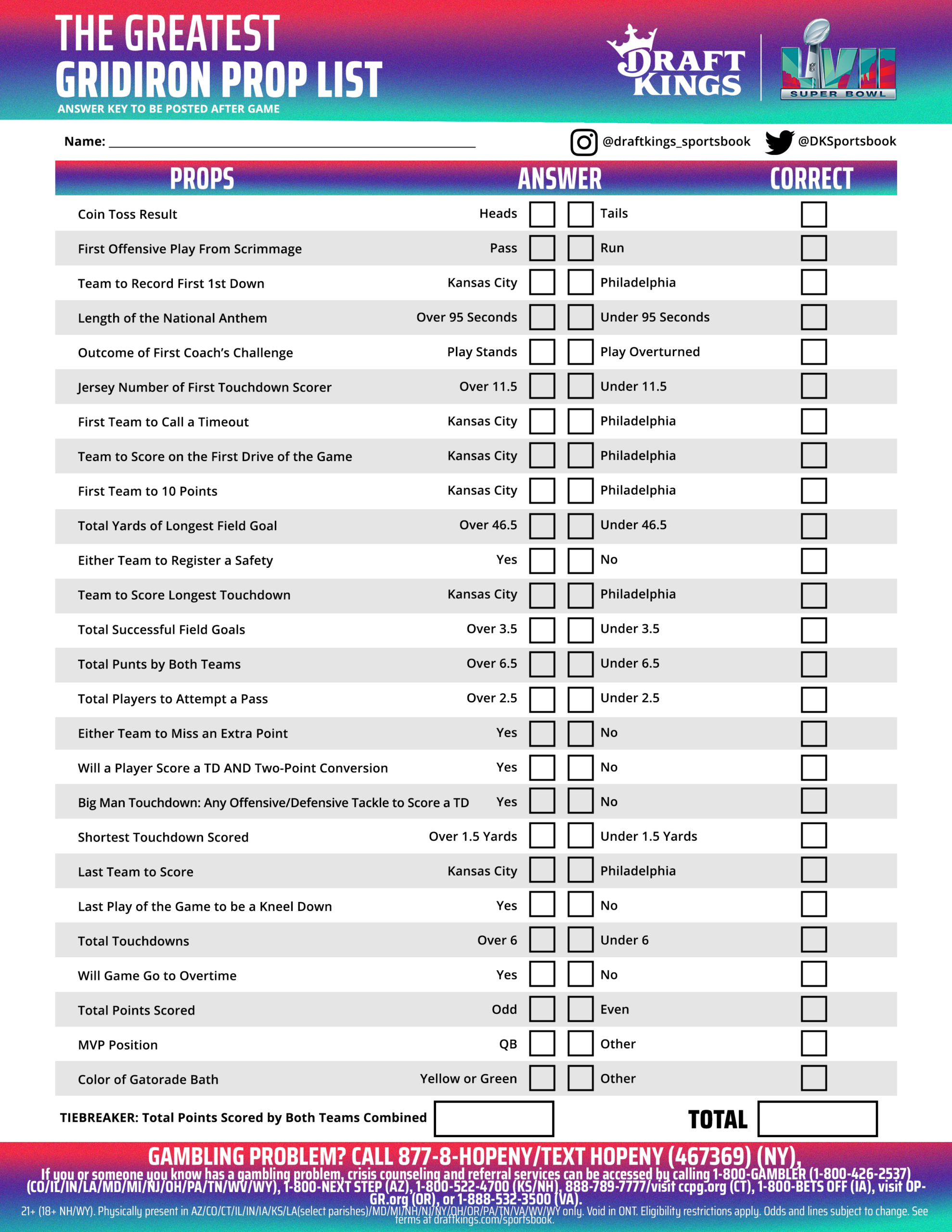Weve Got A Printable Super Bowl Prop Bet Scorecard For You With Results To Come