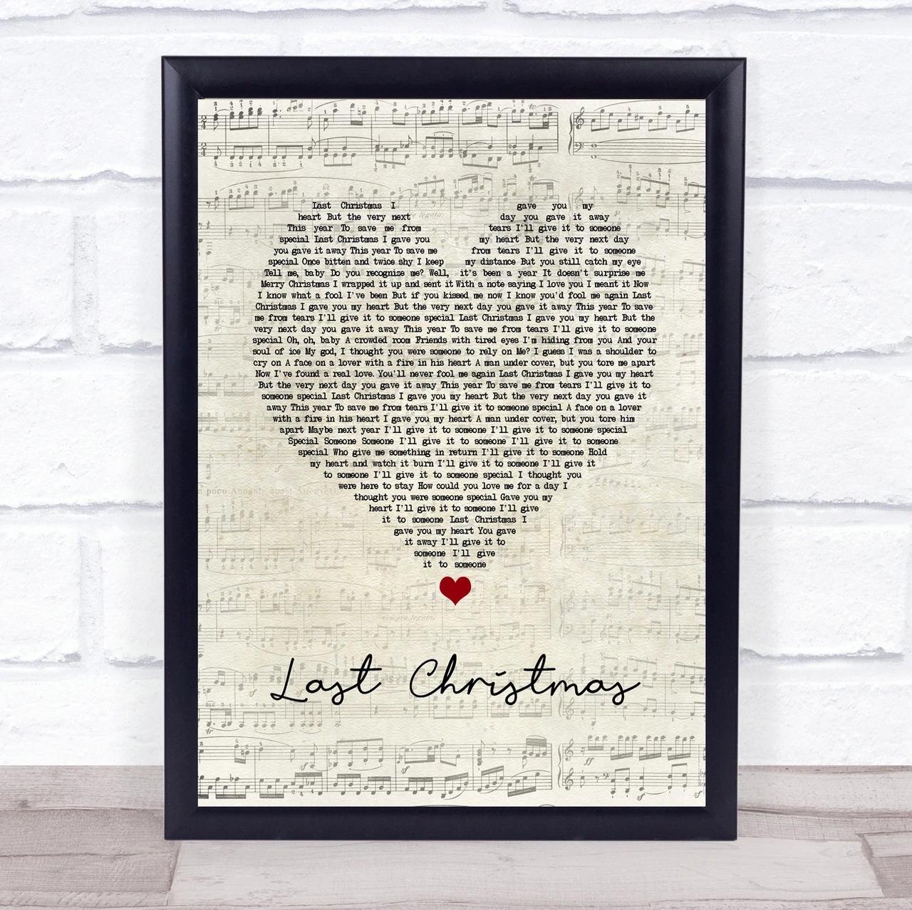 Wham Last Christmas Script Heart Song Lyric Print