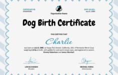 White And Blue Dog Birth Certificate Template