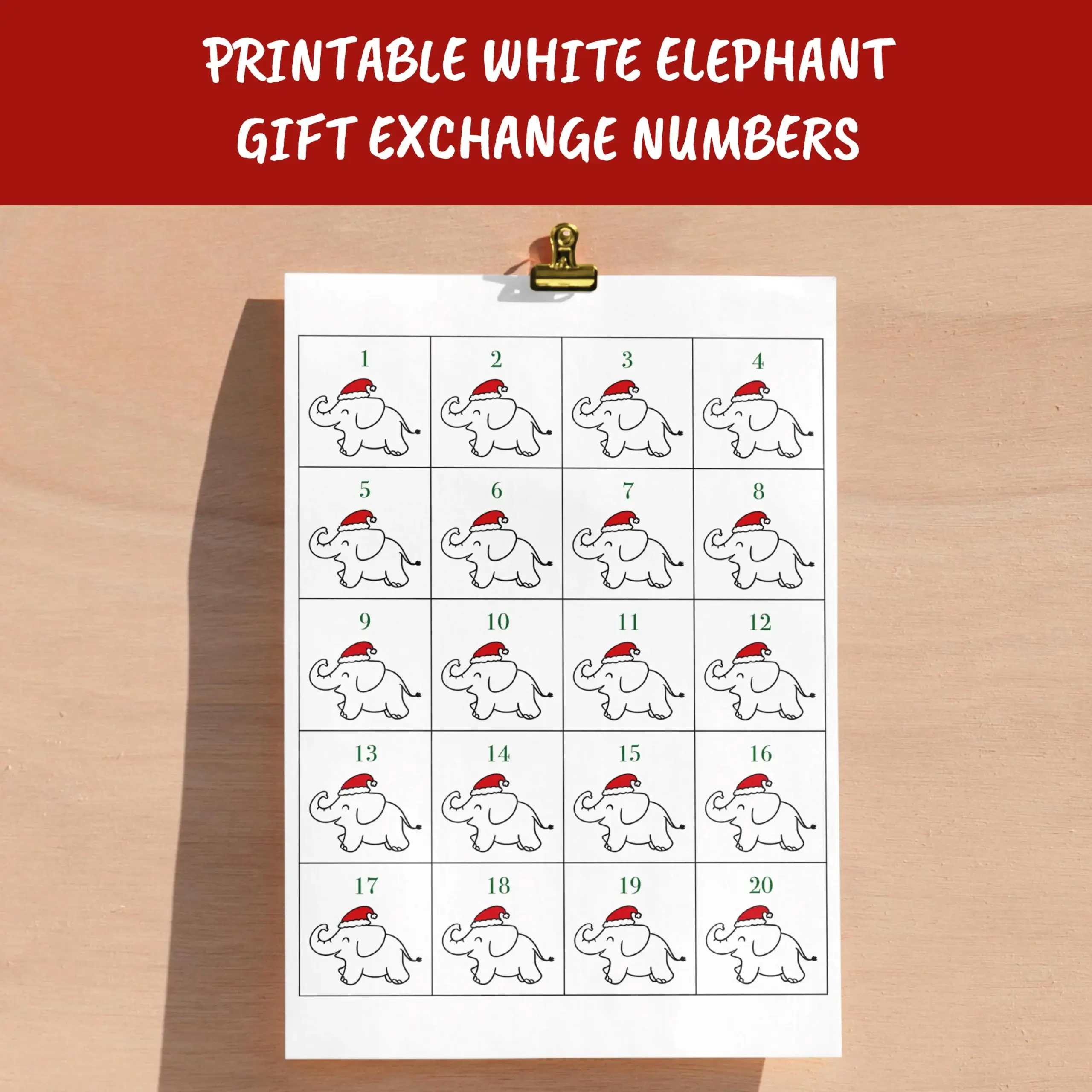 White Elephant Numbers Printable
