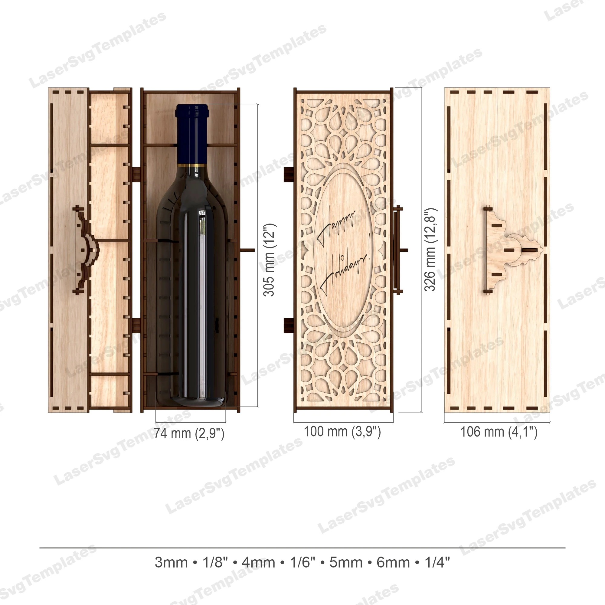 Wine Bottle Gift Box 6 Bundle Laser Cut Svg File Wine Bottle Gift Box 6 Bundle Laser Cut Svg File