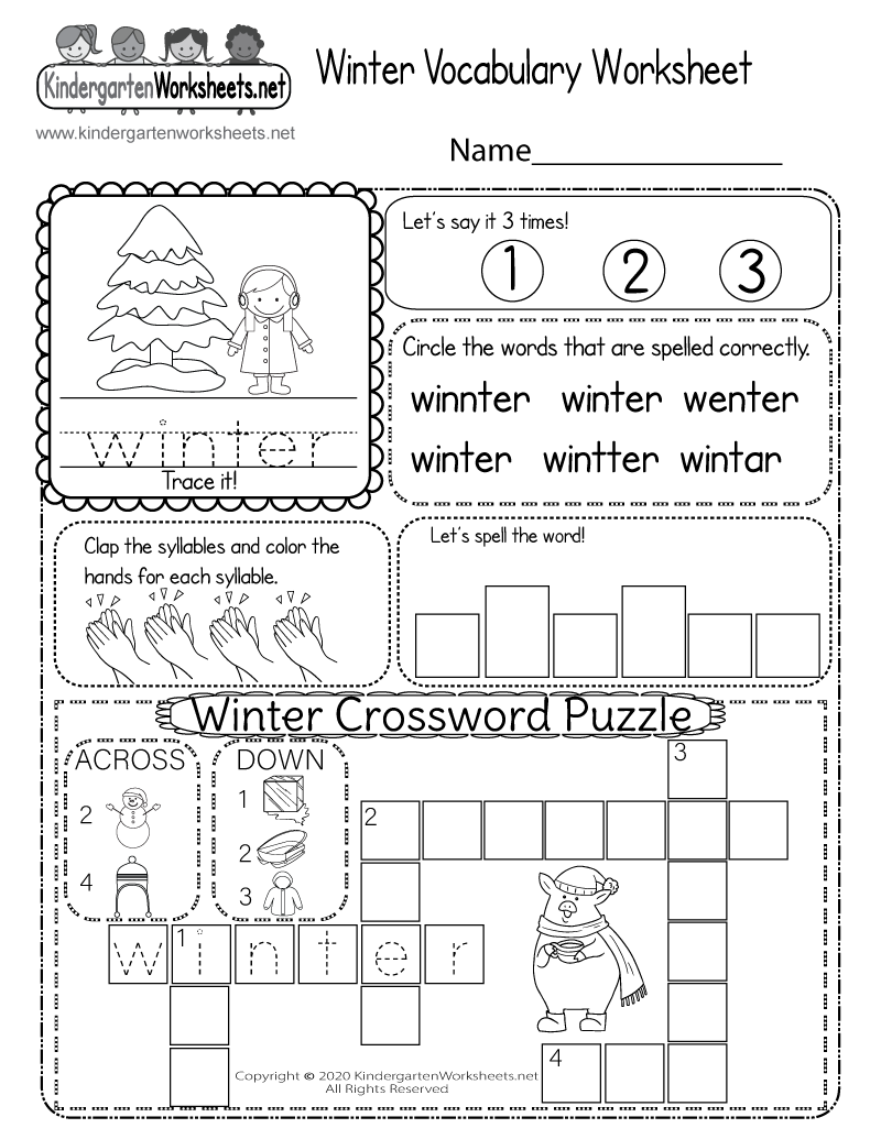 Winter Vocabulary Worksheet Printable Winter Vocabulary Worksheet Printable
