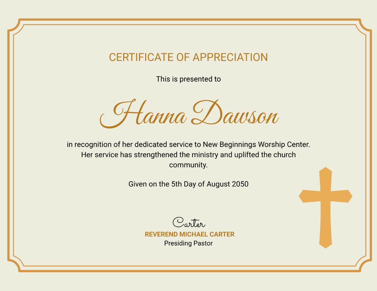 Yellow Church Service Certificate