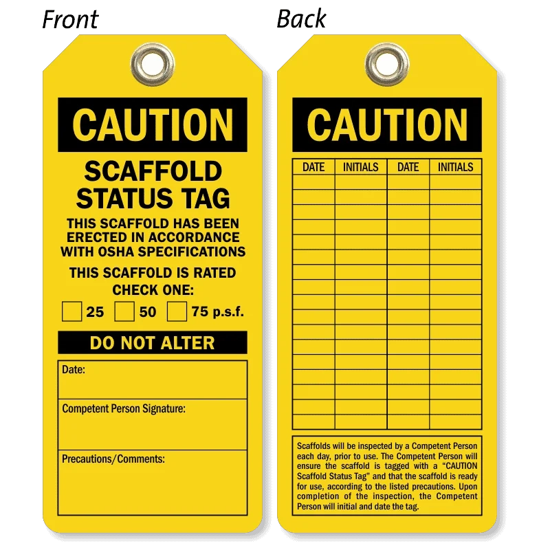 Yellow Scaffold Tag Yellow Scaffold Tag